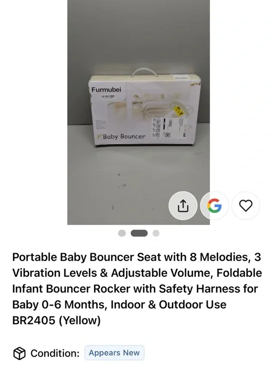 Portable Baby Bouncer Seat - Yellow Infant Rocker with Music & Vibration - Picture 2 of 2